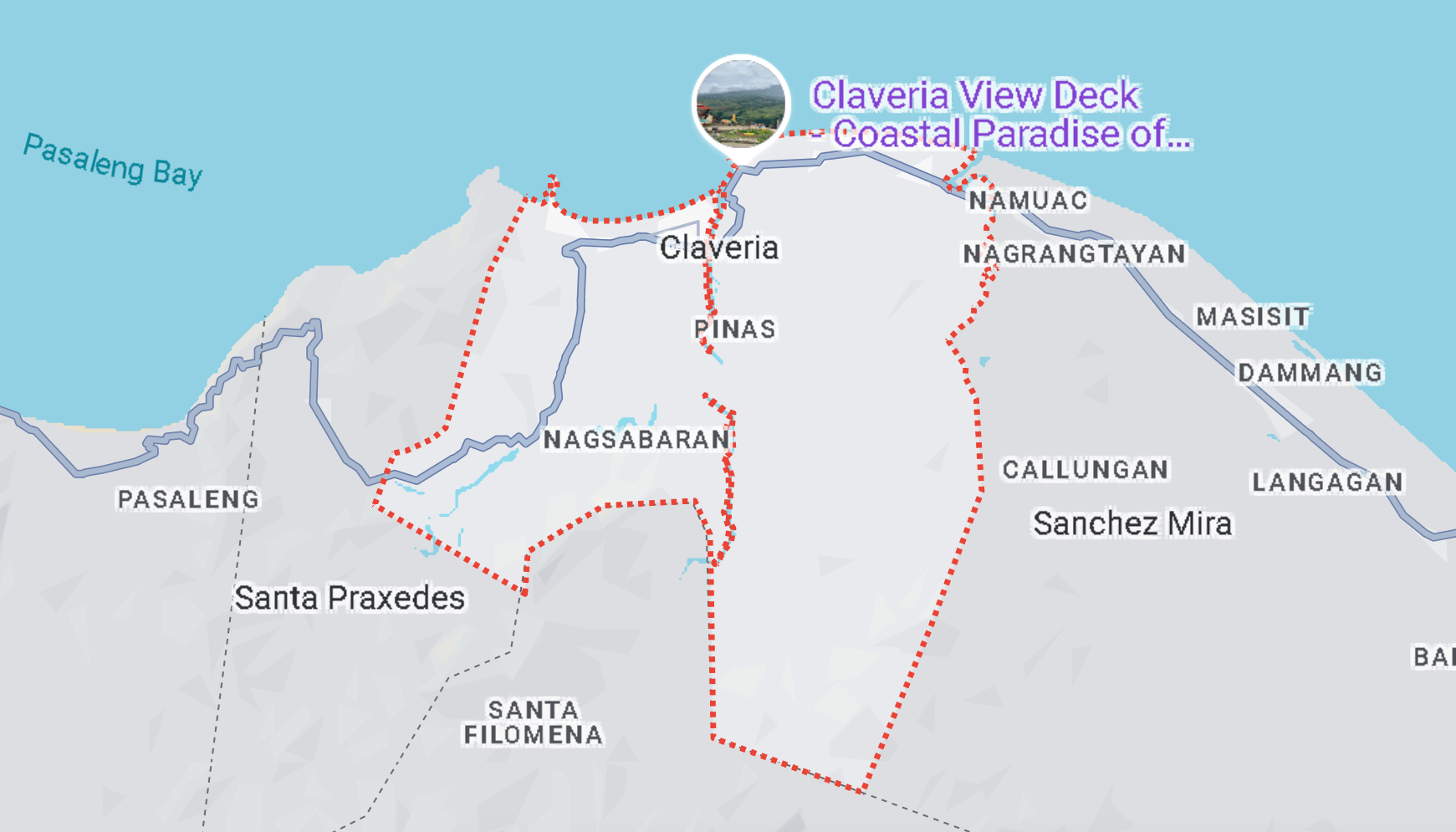 Map showing Claveria Town Proper delivery zone